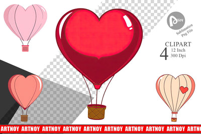 Heart Hot Air Balloon Clipart Sublimation artnoy 