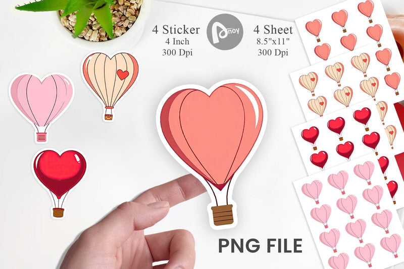 Heart Hot Air Balloon Sticker Sublimation artnoy 