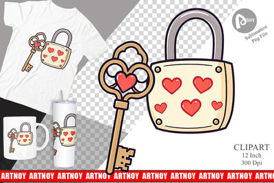 Heart Keys Clipart Sublimation artnoy 