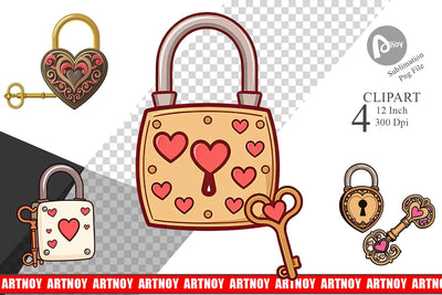 Heart Keys Clipart Sublimation artnoy 