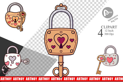 Heart Keys Clipart Sublimation artnoy 