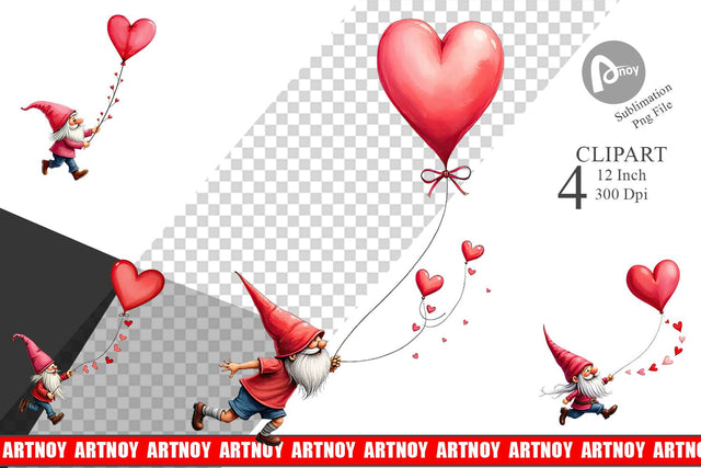 Heart Kite Gnome Clipart Sublimation artnoy 