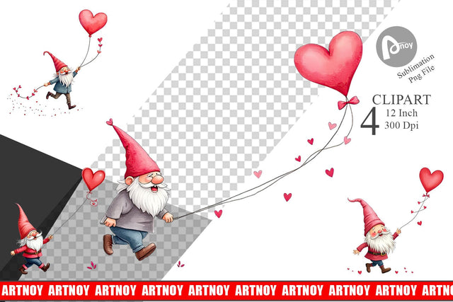 Heart Kite Gnome Clipart Sublimation artnoy 