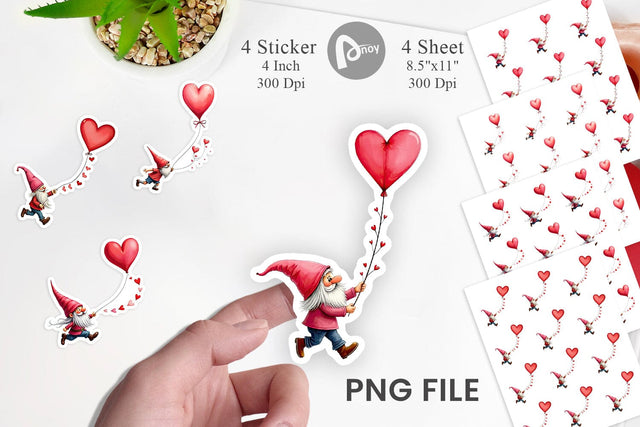 Heart Kite Gnome Sticker Sublimation artnoy 