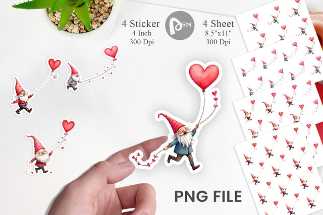 Heart Kite Gnome Sticker Sublimation artnoy 
