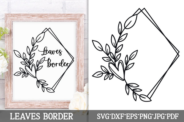 Heart Leaf Diamond Frame SVG | Romantic Botanical Cut File SVG Tafti Art 