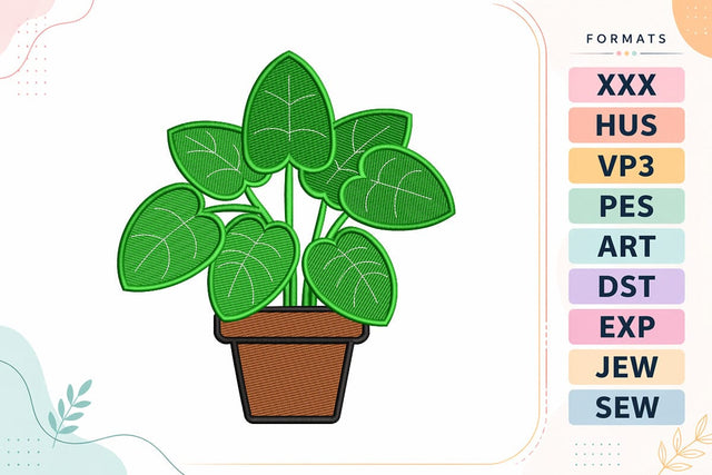 Heart Leaf Potted Plant Houseplant Embroidery Design Embroidery/Applique DESIGNS sg embroidery 