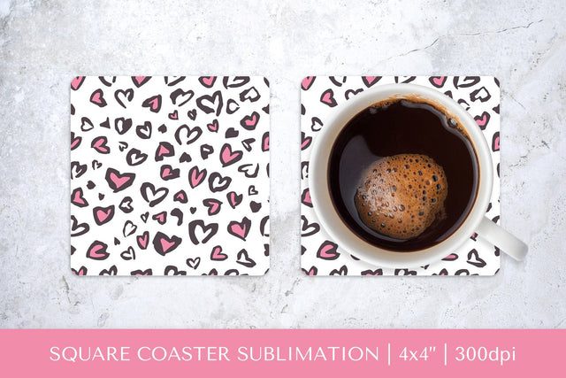 Heart Leopard square coaster sublimation. Valentines PNG 008 Sublimation LaBelezoka 