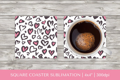 Heart Leopard square coaster sublimation. Valentines PNG 009 Sublimation LaBelezoka 