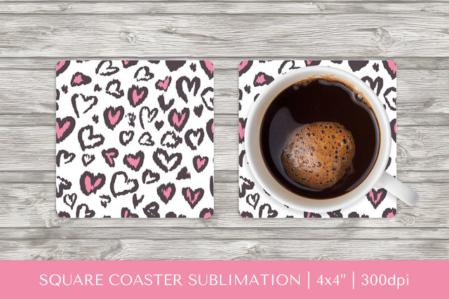 Heart Leopard square coaster sublimation. Valentines PNG 009 Sublimation LaBelezoka 