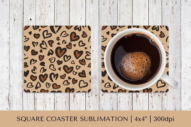 Heart Leopard square coaster sublimation. Valentines PNG 010 Sublimation LaBelezoka 