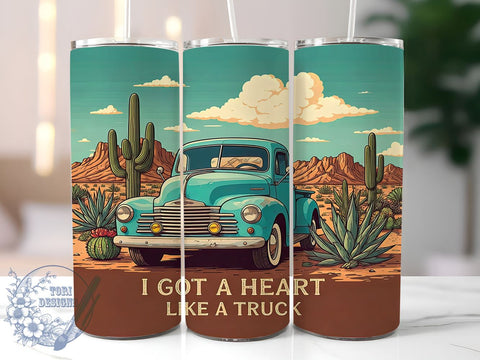 Heart Like a Truck Tumbler Wrap, Truck Lover Tumbler, 20oz Tumbler Wrap, Sublimation Design, Country Music Gift, Rustic Drinkware, Inspirational Gift Sublimation ToriDesigns 