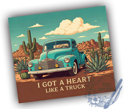 Heart Like a Truck Tumbler Wrap, Truck Lover Tumbler, 20oz Tumbler Wrap, Sublimation Design, Country Music Gift, Rustic Drinkware, Inspirational Gift Sublimation ToriDesigns 