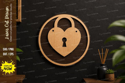 Heart Lock Laser Cut Wall Art, SVG Regulrcrative 