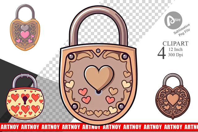 Heart Locks Clipart Sublimation artnoy 