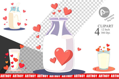 Heart Milk Clipart Sublimation artnoy 
