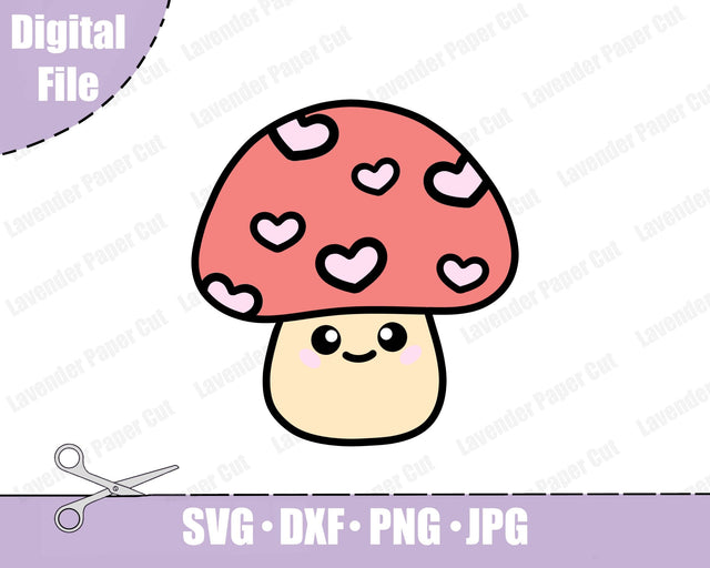 Heart Mushroom, Cute Mushroom, Kawaii Mushroom, Cute Mushroom PNG, Cottage Core SVG, For Cricut and Silhouette SVG Lavender Paper Cut 