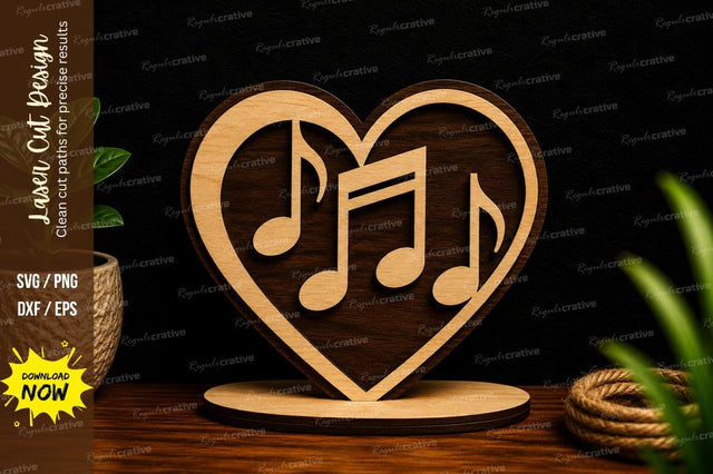 Heart Music Notes Ornament Laser Cut Svg Design SVG Regulrcrative 