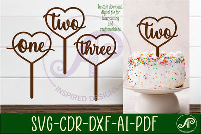 Heart number cake topper SVG laser cut 1 2 and 3 SVG APInspireddesigns 