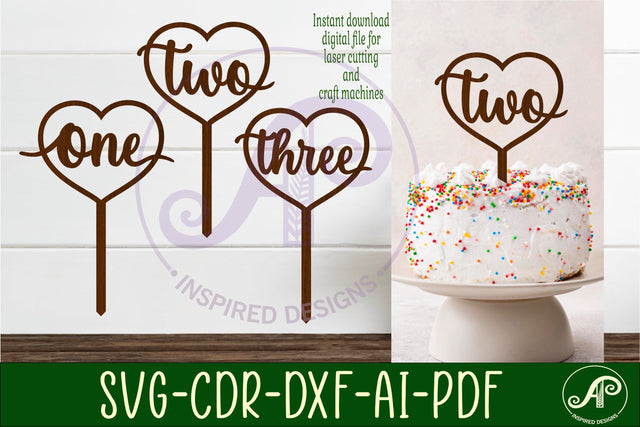 Heart number cake topper SVG laser cut 1 2 and 3 SVG APInspireddesigns 