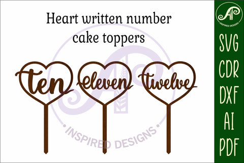 Heart number cake topper SVG laser cut 10 11 and 12 SVG APInspireddesigns 