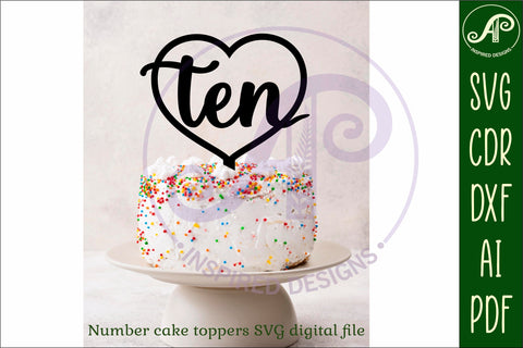 Heart number cake topper SVG laser cut 10 11 and 12 SVG APInspireddesigns 