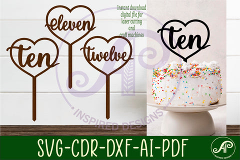 Heart number cake topper SVG laser cut 10 11 and 12 SVG APInspireddesigns 