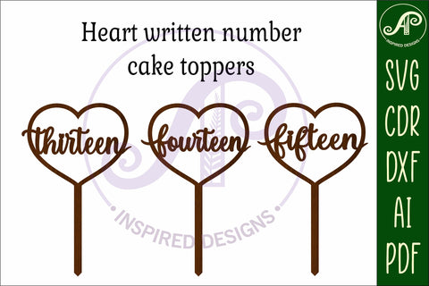 Heart number cake topper SVG laser cut 13 14 and 15 SVG APInspireddesigns 