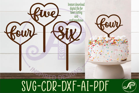 Heart number cake topper SVG laser cut 4 5 and 6 SVG APInspireddesigns 