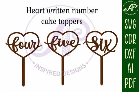Heart number cake topper SVG laser cut 4 5 and 6 SVG APInspireddesigns 