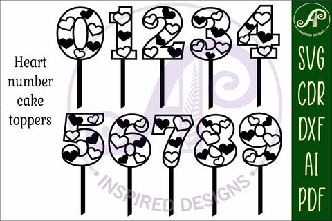 Heart number cake toppers SVG cut files SVG APInspireddesigns 