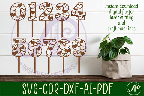 Heart number cake toppers SVG cut files SVG APInspireddesigns 
