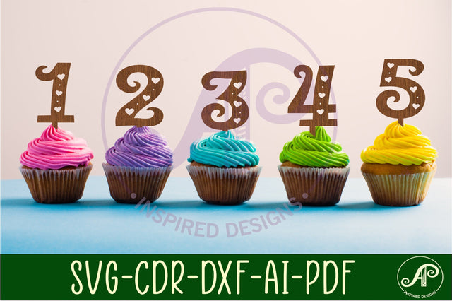 Heart number cupcake toppers, 10 designs SVG laser cut SVG APInspireddesigns 