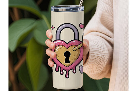 Heart Padlock & Key Tumbler Wrap Sublimation DesignSVG 