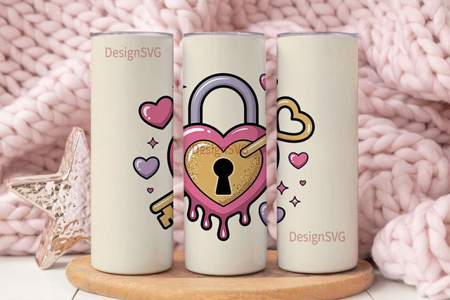 Heart Padlock & Key Tumbler Wrap Sublimation DesignSVG 