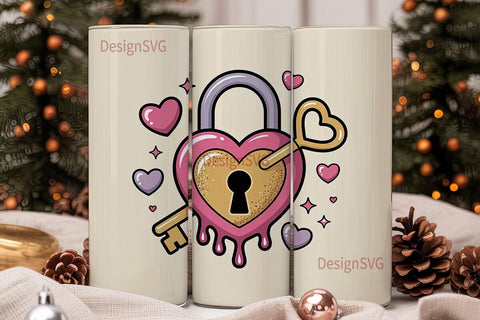 Heart Padlock & Key Tumbler Wrap Sublimation DesignSVG 