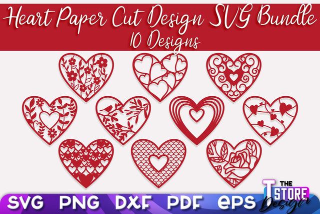 Heart Paper Cut Design | Love Paper Cut SVG | Heart Design SVG The T Store Design 