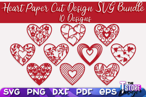 Heart Paper Cut Design | Love Paper Cut SVG | Heart Design SVG The T Store Design 