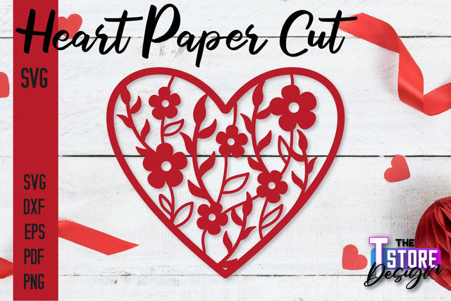 Heart Paper Cut Design | Love Paper Cut SVG | Heart Design SVG The T Store Design 