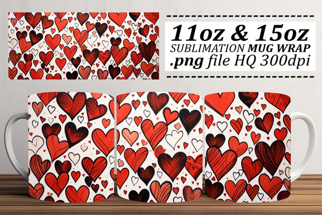Heart Pattern Sublimation Mug Wrap - Love Theme 11oz 15oz - Valentines Sublimation afrosvg 