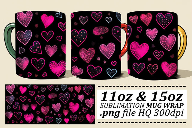 Heart Pattern Sublimation Mug Wrap - Romantic 11oz 15oz - Valentines Sublimation afrosvg 