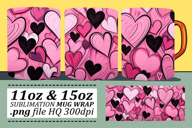Heart Pattern Sublimation Mug Wrap - Valentines Day 11oz 15oz - Affection Sublimation afrosvg 