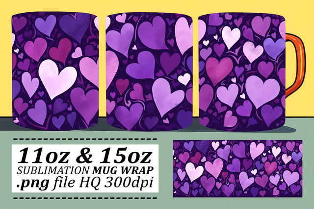 Heart Patterned Mug Wrap - Romantic Sublimation 11oz 15oz - Valentines Sublimation afrosvg 