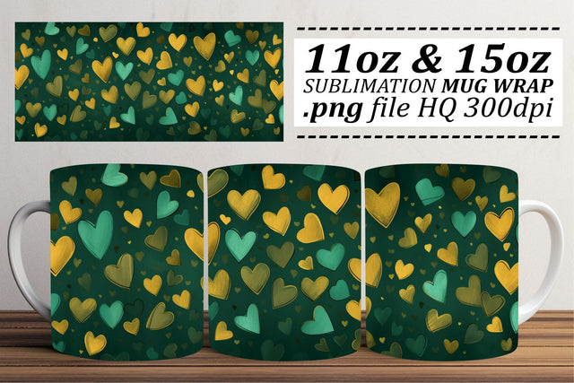 Heart Patterned Mug Wrap - Valentines Day Sublimation 11oz 15oz - Love Sublimation afrosvg 