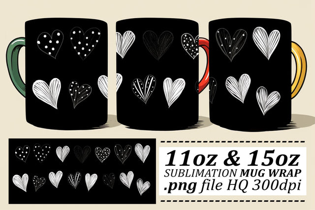 Heart Patterned Sublimation Valentines Day Mug Wrap - 11oz 15oz - Romance Sublimation afrosvg 