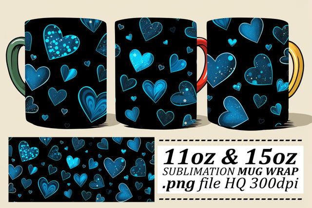 Heart Patterned Sublimation Valentines Mug Wrap - 11oz 15oz - Amor Sublimation afrosvg 