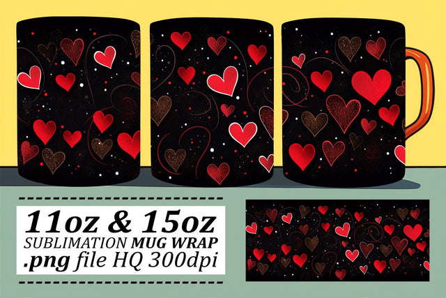 Heart Patterned Sublimation Valentines Mug Wrap - 11oz 15oz - Amor Sublimation afrosvg 