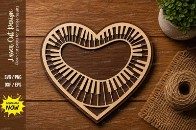 Heart Piano Keyboard SVG | Music Lover Laser Cut File | Romantic Wooden Piano Heart Decor SVG Regulrcrative 