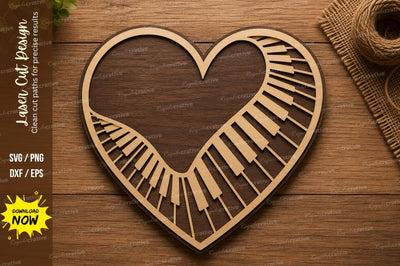 Heart Piano Keyboard SVG | Romantic Music Laser Cut File | Wooden Glowforge CNC DXF PNG EPS SVG Regulrcrative 