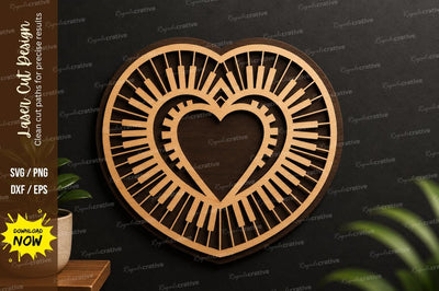 Heart Piano Keys Laser Cut Svg Design SVG Regulrcrative 